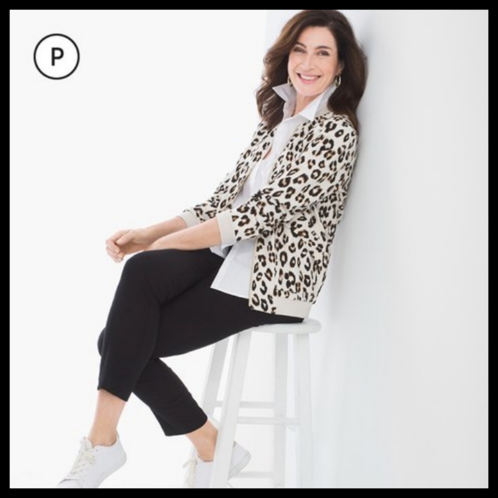 Chico's animal print full zip bomber jacket - Picture 2 of 7